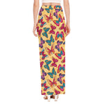 Retro Colorful Butterfly Pattern Print High Slit Maxi Skirt