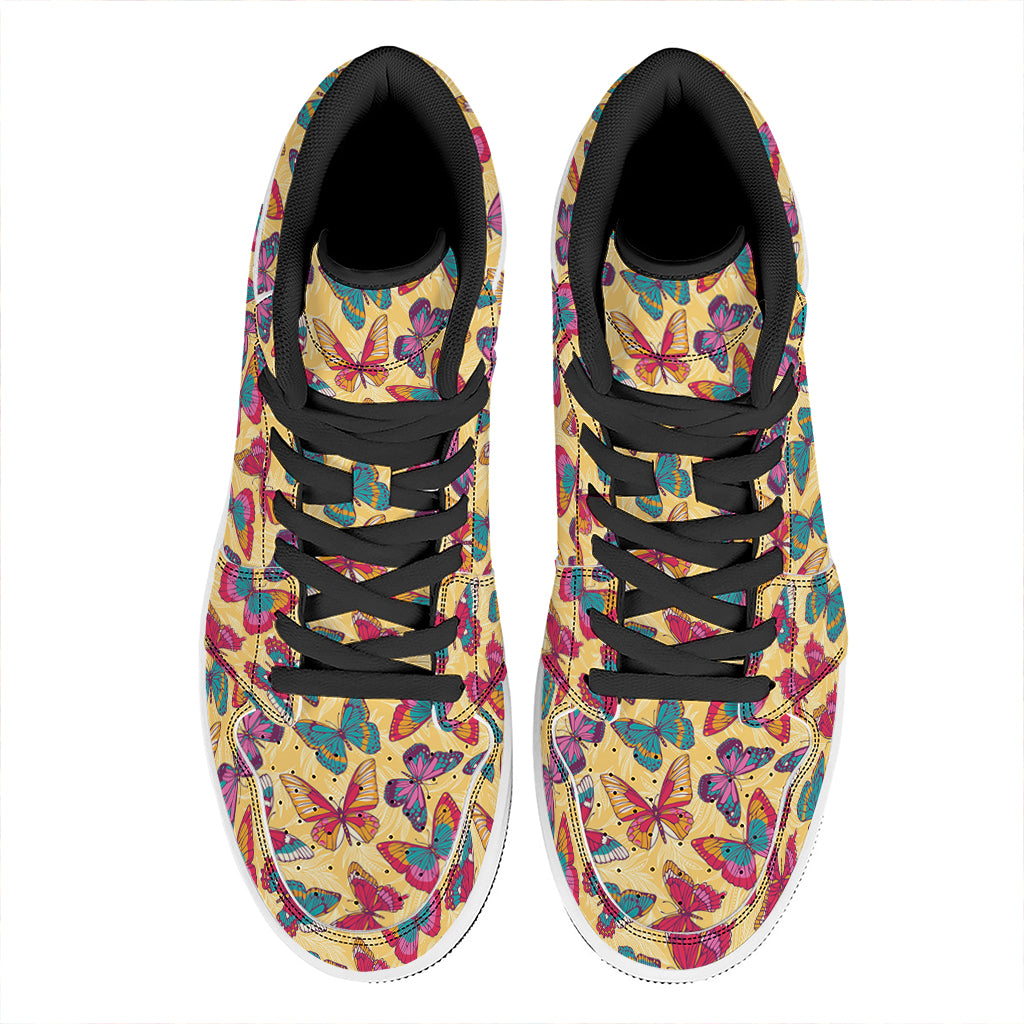 Retro Colorful Butterfly Pattern Print High Top Leather Sneakers