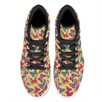 Retro Colorful Butterfly Pattern Print High Top Leather Sneakers