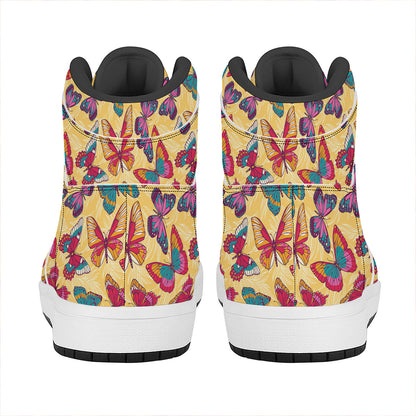Retro Colorful Butterfly Pattern Print High Top Leather Sneakers