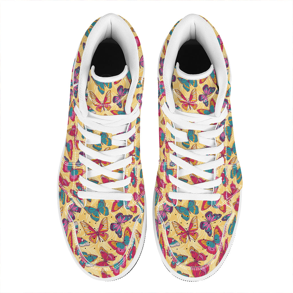 Retro Colorful Butterfly Pattern Print High Top Leather Sneakers