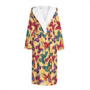 Retro Colorful Butterfly Pattern Print Hooded Bathrobe