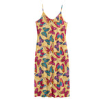 Retro Colorful Butterfly Pattern Print Jersey Midi Cami Dress