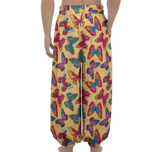 Retro Colorful Butterfly Pattern Print Lantern Pants