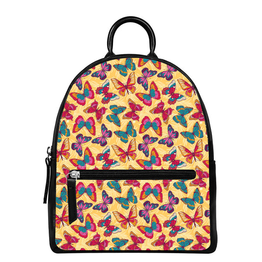 Retro Colorful Butterfly Pattern Print Leather Backpack