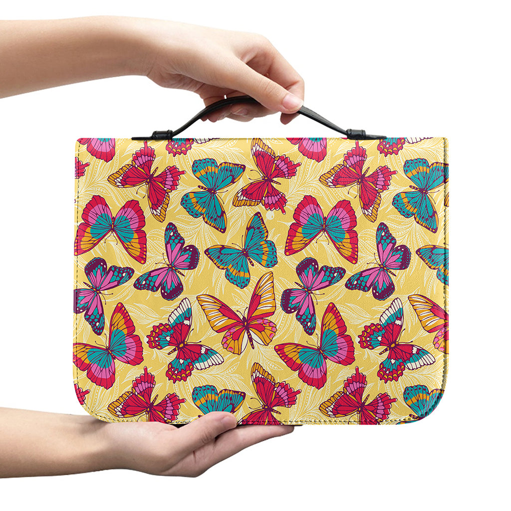 Retro Colorful Butterfly Pattern Print Leather Bible Cover