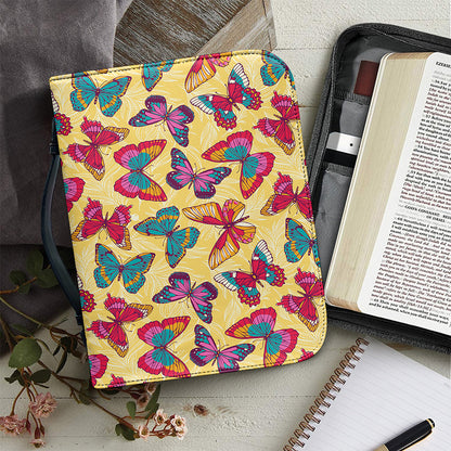 Retro Colorful Butterfly Pattern Print Leather Bible Cover