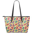 Retro Colorful Butterfly Pattern Print Leather Tote Bag With Zipper
