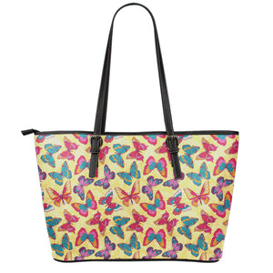 Retro Colorful Butterfly Pattern Print Leather Tote Bag