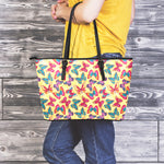 Retro Colorful Butterfly Pattern Print Leather Tote Bag