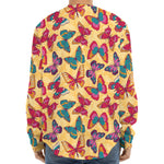 Retro Colorful Butterfly Pattern Print Long Sleeve Baseball Jersey