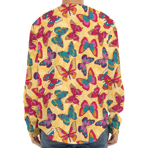 Retro Colorful Butterfly Pattern Print Long Sleeve Baseball Jersey