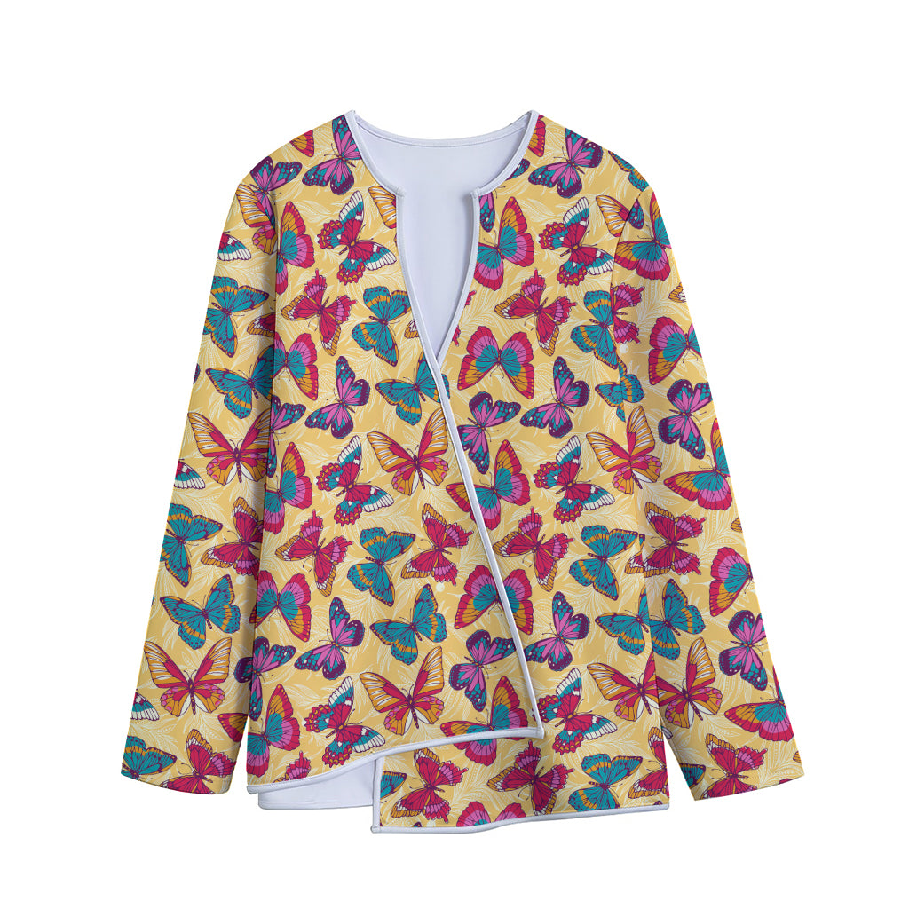 Retro Colorful Butterfly Pattern Print Long Sleeve Short Coat