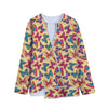 Retro Colorful Butterfly Pattern Print Long Sleeve Short Coat