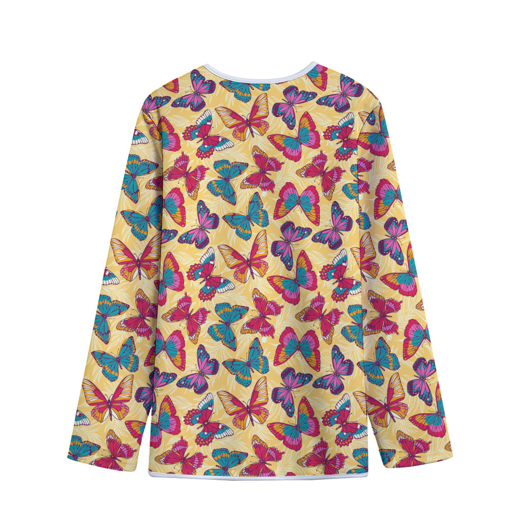 Retro Colorful Butterfly Pattern Print Long Sleeve Short Coat