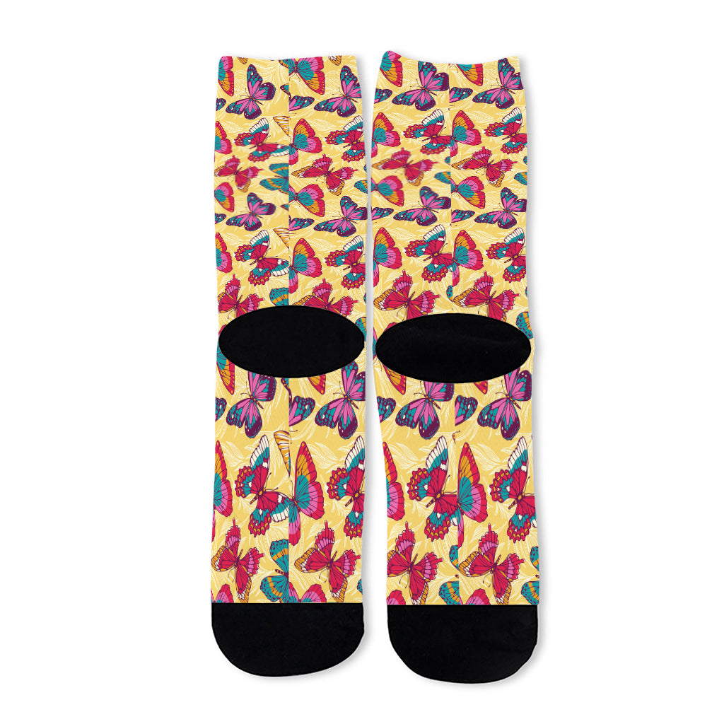 Retro Colorful Butterfly Pattern Print Long Socks