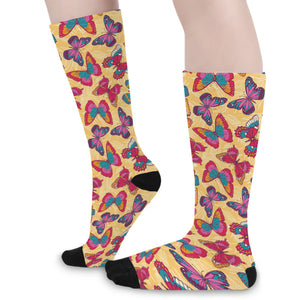 Retro Colorful Butterfly Pattern Print Long Socks