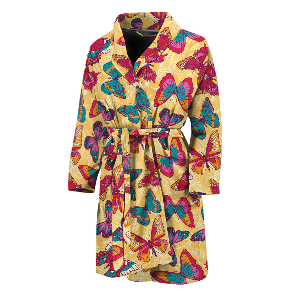 Retro Colorful Butterfly Pattern Print Men's Bathrobe