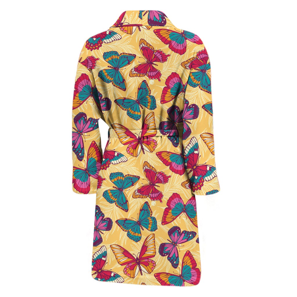 Retro Colorful Butterfly Pattern Print Men's Bathrobe