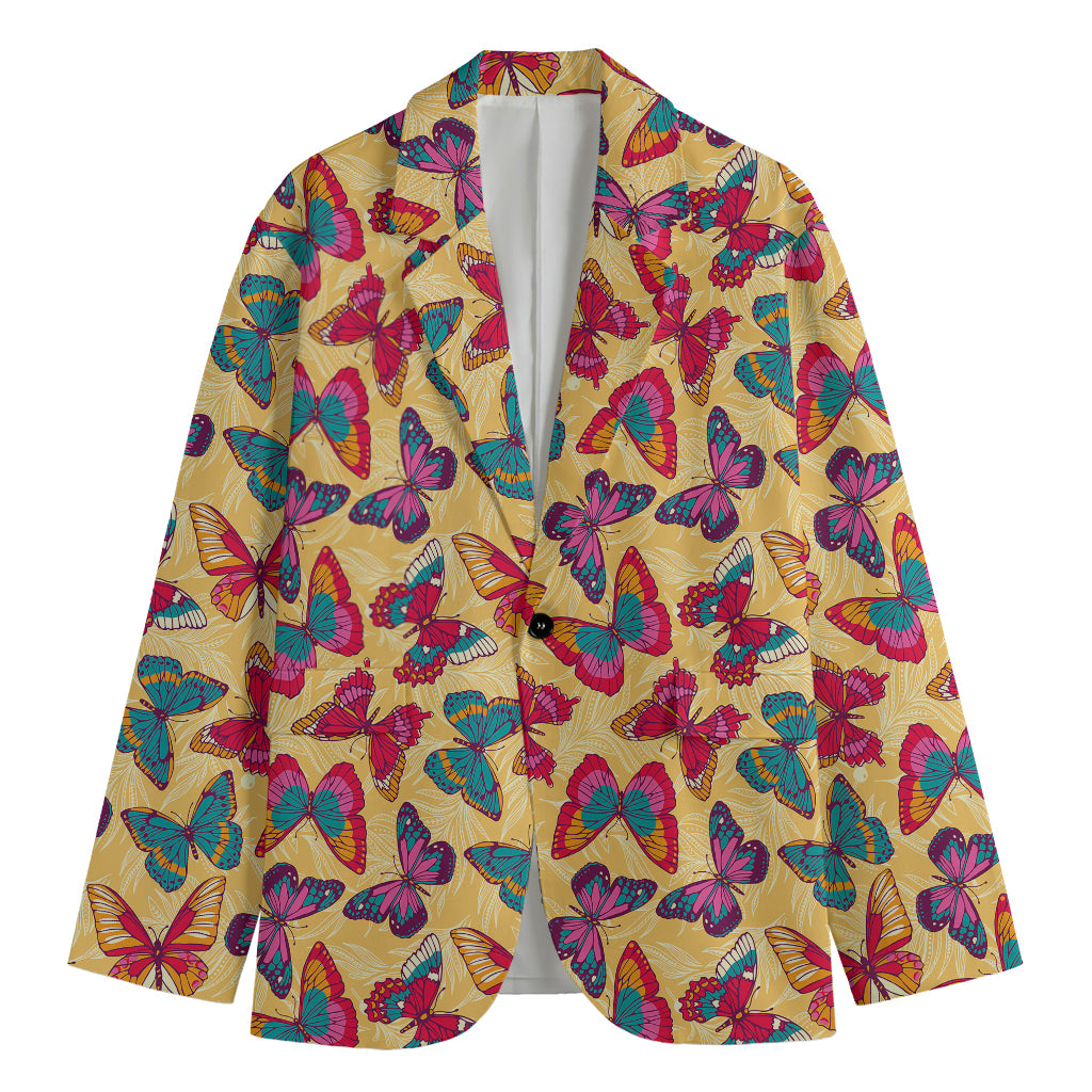 Retro Colorful Butterfly Pattern Print Men's Blazer