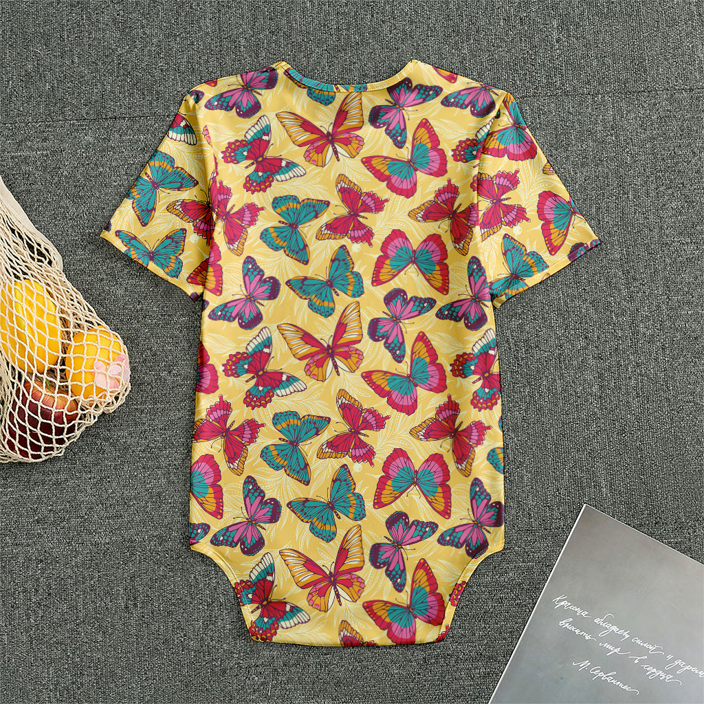 Retro Colorful Butterfly Pattern Print Men's Bodysuit