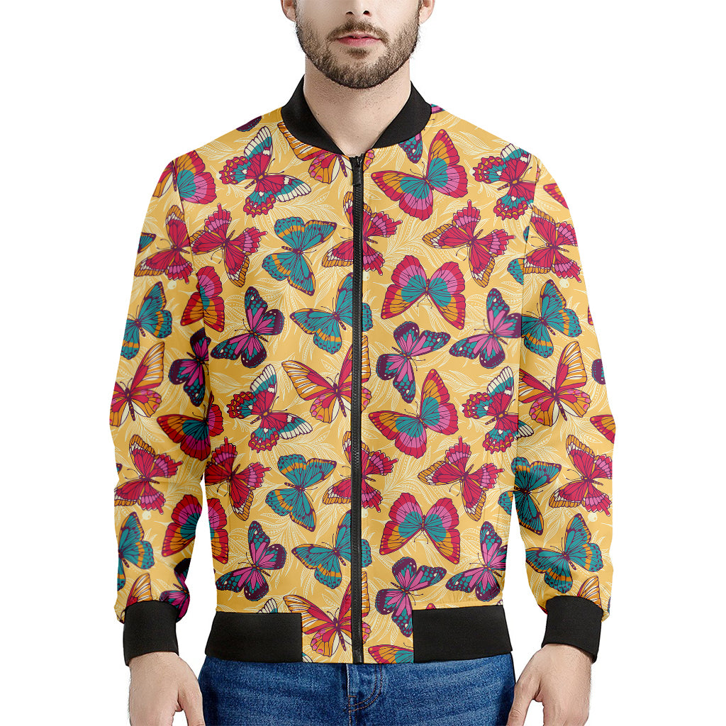 Retro Colorful Butterfly Pattern Print Men's Bomber Jacket