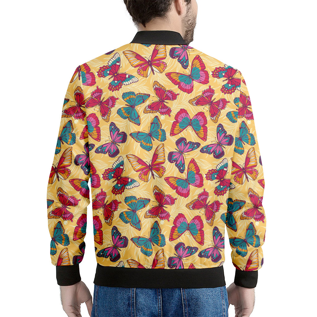 Retro Colorful Butterfly Pattern Print Men's Bomber Jacket