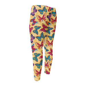 Retro Colorful Butterfly Pattern Print Men's Compression Pants