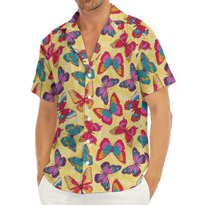 Retro Colorful Butterfly Pattern Print Men's Deep V-Neck Shirt