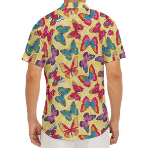 Retro Colorful Butterfly Pattern Print Men's Deep V-Neck Shirt