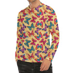 Retro Colorful Butterfly Pattern Print Men's Long Sleeve Rash Guard