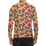 Retro Colorful Butterfly Pattern Print Men's Long Sleeve Rash Guard