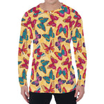 Retro Colorful Butterfly Pattern Print Men's Long Sleeve T-Shirt