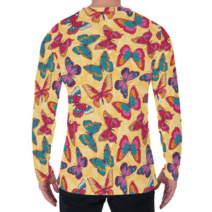 Retro Colorful Butterfly Pattern Print Men's Long Sleeve T-Shirt