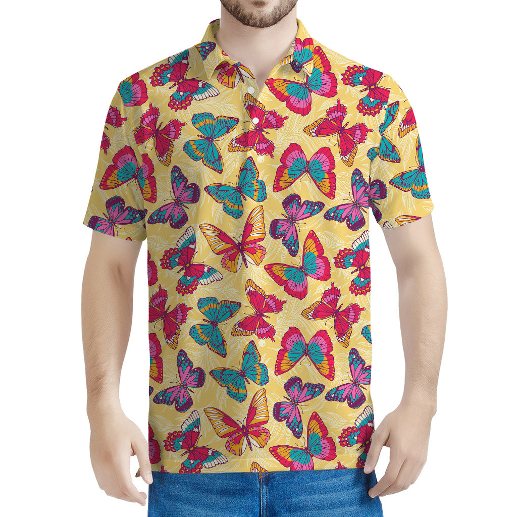 Retro Colorful Butterfly Pattern Print Men's Polo Shirt