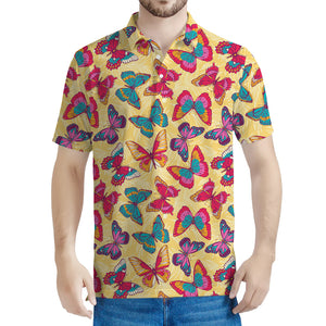 Retro Colorful Butterfly Pattern Print Men's Polo Shirt