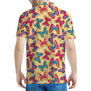 Retro Colorful Butterfly Pattern Print Men's Polo Shirt