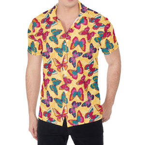 Retro Colorful Butterfly Pattern Print Men's Shirt