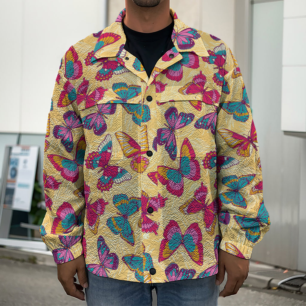 Retro Colorful Butterfly Pattern Print Men's Shirt Jacket