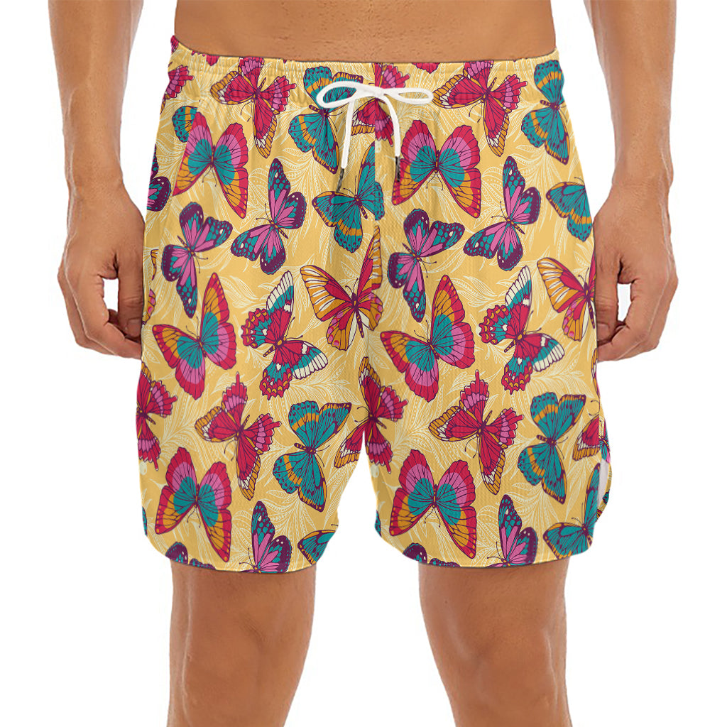 Retro Colorful Butterfly Pattern Print Men's Split Running Shorts