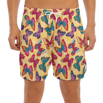 Retro Colorful Butterfly Pattern Print Men's Split Running Shorts
