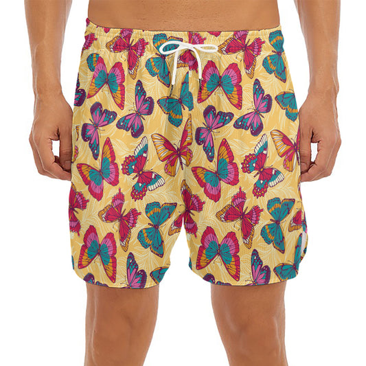 Retro Colorful Butterfly Pattern Print Men's Split Running Shorts