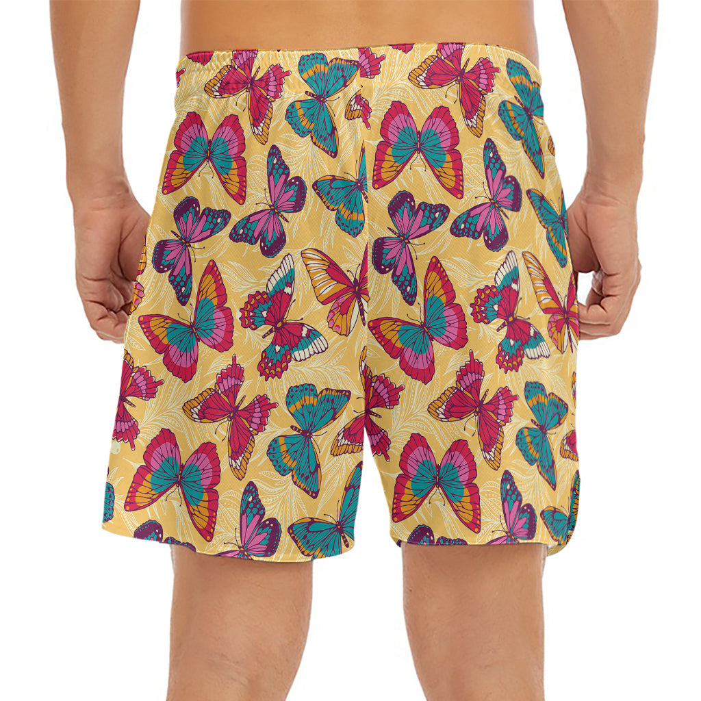 Retro Colorful Butterfly Pattern Print Men's Split Running Shorts