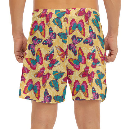 Retro Colorful Butterfly Pattern Print Men's Split Running Shorts