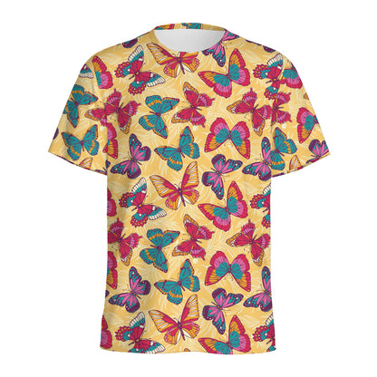 Retro Colorful Butterfly Pattern Print Men's Sports T-Shirt