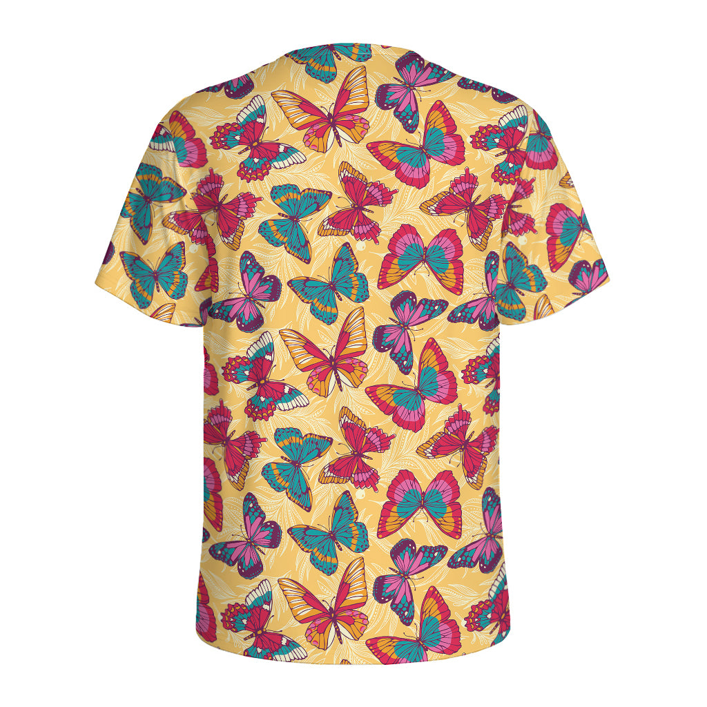 Retro Colorful Butterfly Pattern Print Men's Sports T-Shirt