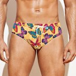 Retro Colorful Butterfly Pattern Print Men's Swim Briefs