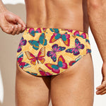 Retro Colorful Butterfly Pattern Print Men's Swim Briefs