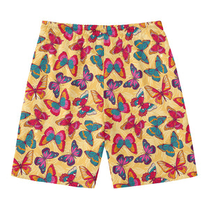 Retro Colorful Butterfly Pattern Print Men's Swim Trunks