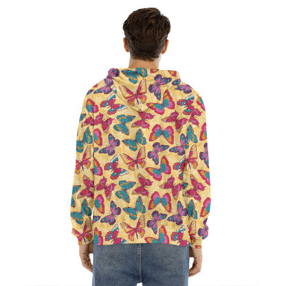 Retro Colorful Butterfly Pattern Print Men's Velvet Pullover Hoodie